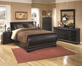 Huey Vineyard - Black Dresser-Mirror-Queen Sleigh Bed-Nightstand