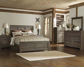 Juararo - Dark Brown Dresser-Mirror-Queen Bed-Nightstand