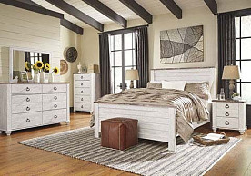 Willowton - Whitewash Dresser-Mirror-Queen Bed-Nightstand