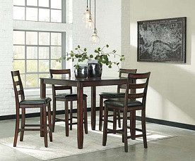 Coviar - Brown Counter Table w/ 4 Barstools