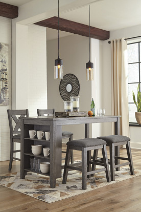 Caitbrook Gray Counter Dinette Table-2 Stools/2 Barstools