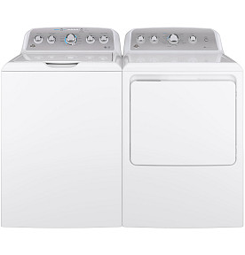 GE 4.6 CU FT HE WASHER/7.2 CU FT SENSOR DRYER WHITE/SILVER