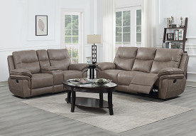 Isabella - Sand Reclining Sofa & Reclining Love w/Console