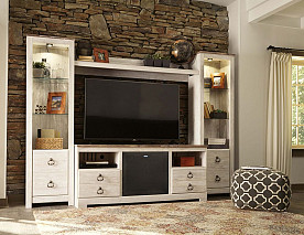 Willowton - Whitewash Entertainment Center w/Fireplace Insert