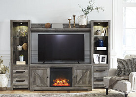 Wynnlow - Rustic Gray Entertainment Center w/Fireplace