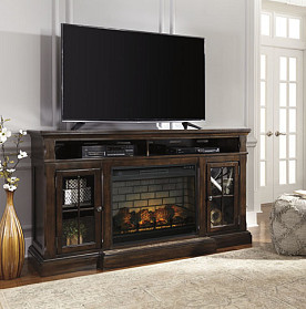 Roddinton - Dark Brown Extra LG TV Stand w/Fireplace